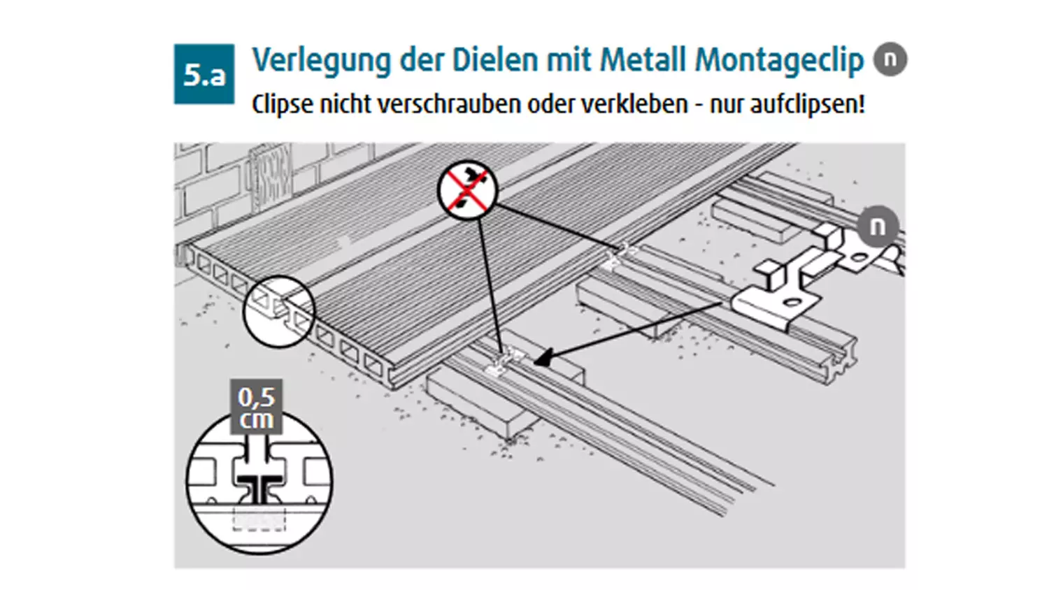 Kovalex Kosche Konsta WPC Montageclips V2A zum Aufclipsen auf WPC Unterkonstruktion (25 Stck/ Btl)